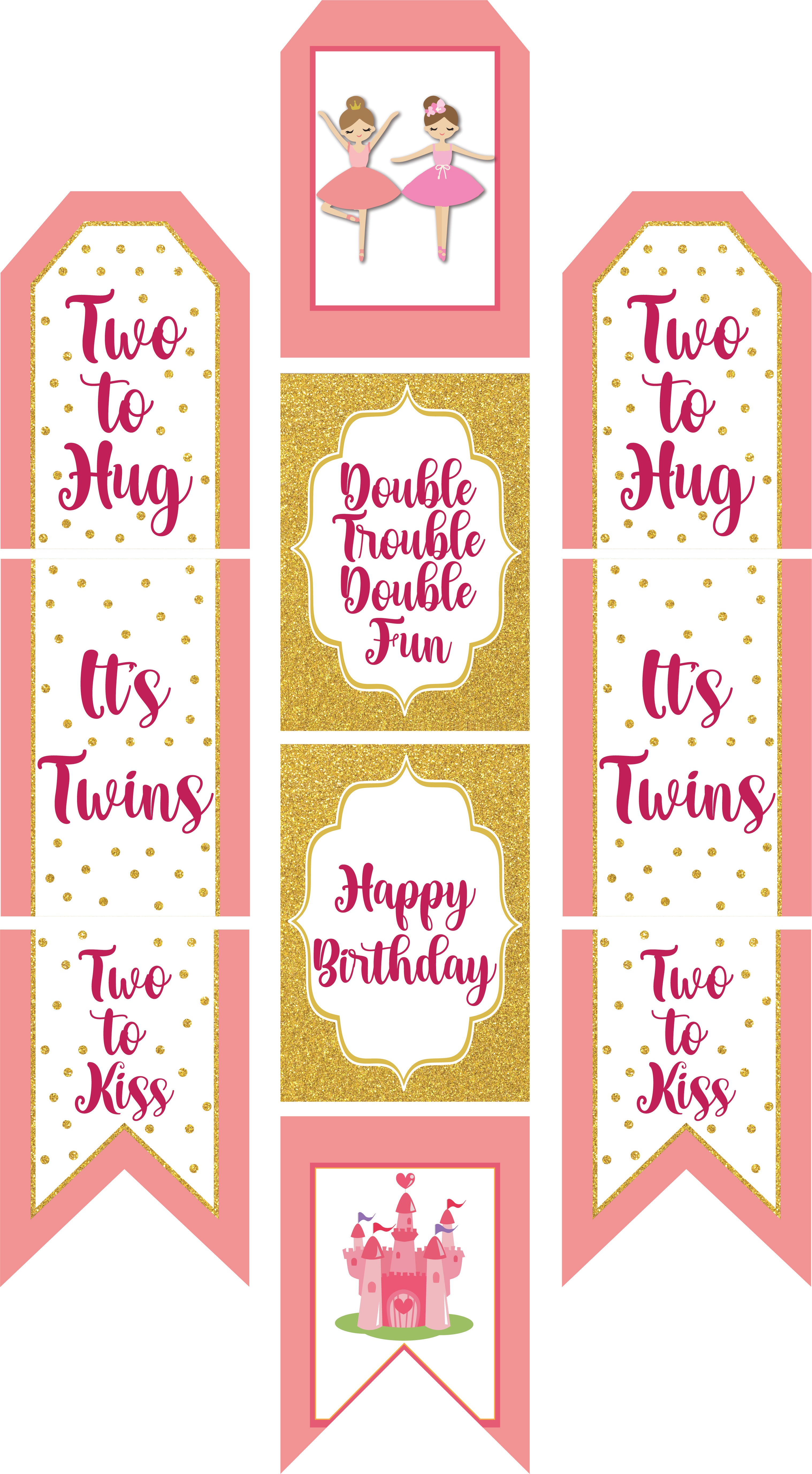 Twin Girls Theme Birthday Paper Door Banner/ Wall Decoration.