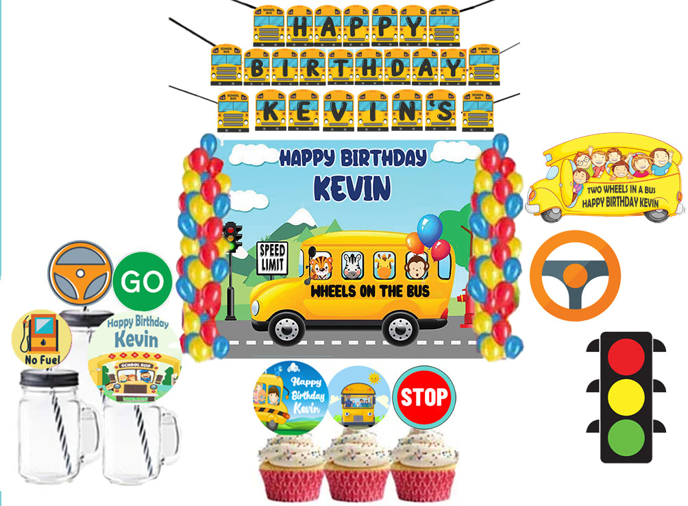 Wheels On The Bus Birthday Complete Personalize Party Kit