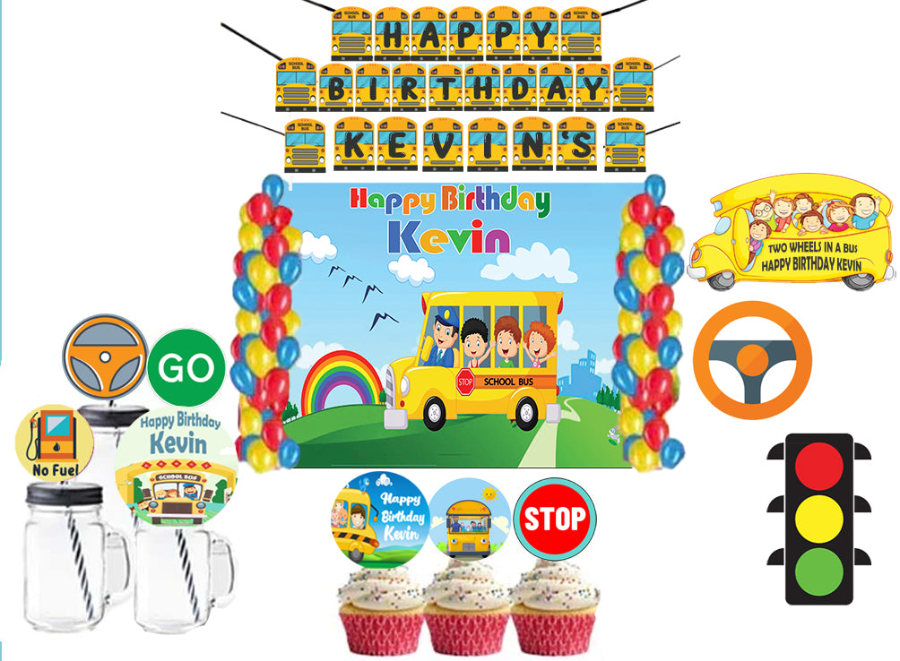 Wheels On The Bus Birthday Complete Personalize Party Kit