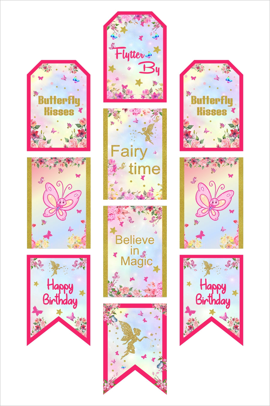 Butterflies and Fairies Theme Birthday Paper Door Banner/ Wall Decoration.