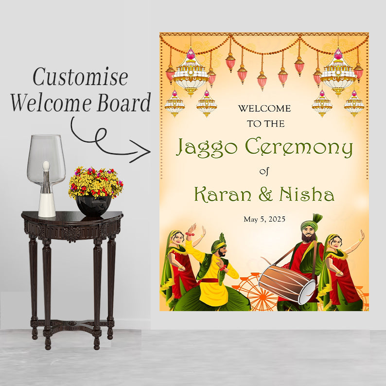 Jaggo Welcome Signage for Punjabi Wedding Decoration