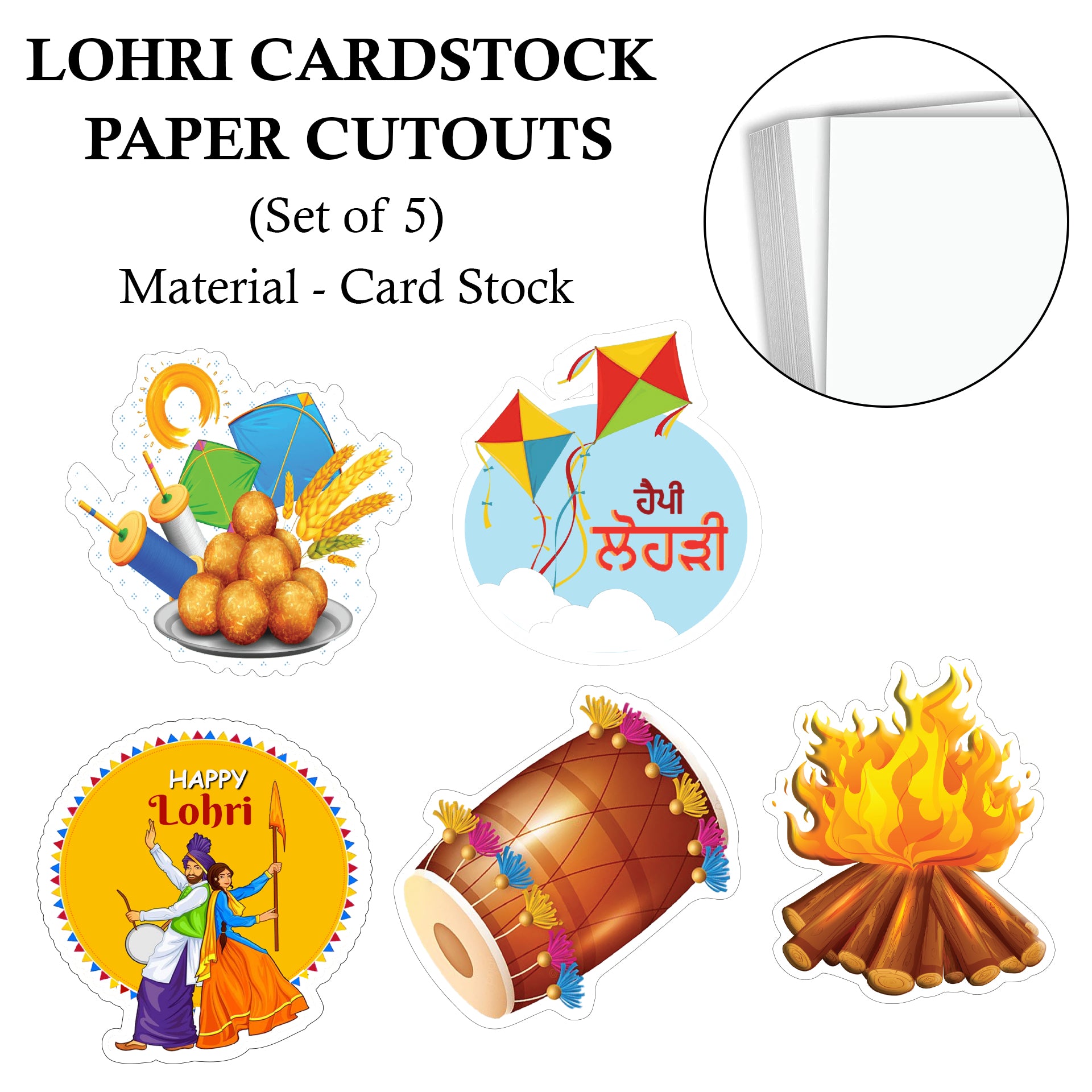 Lohri Party Paper Cutouts for Decoration- Set of 5