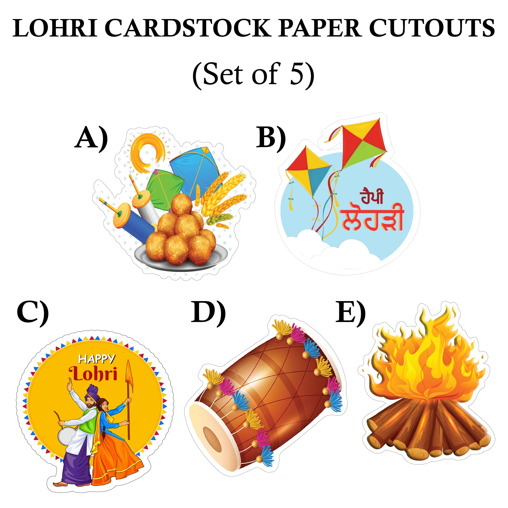 Lohri Party Paper Cutouts for Decoration- Set of 5