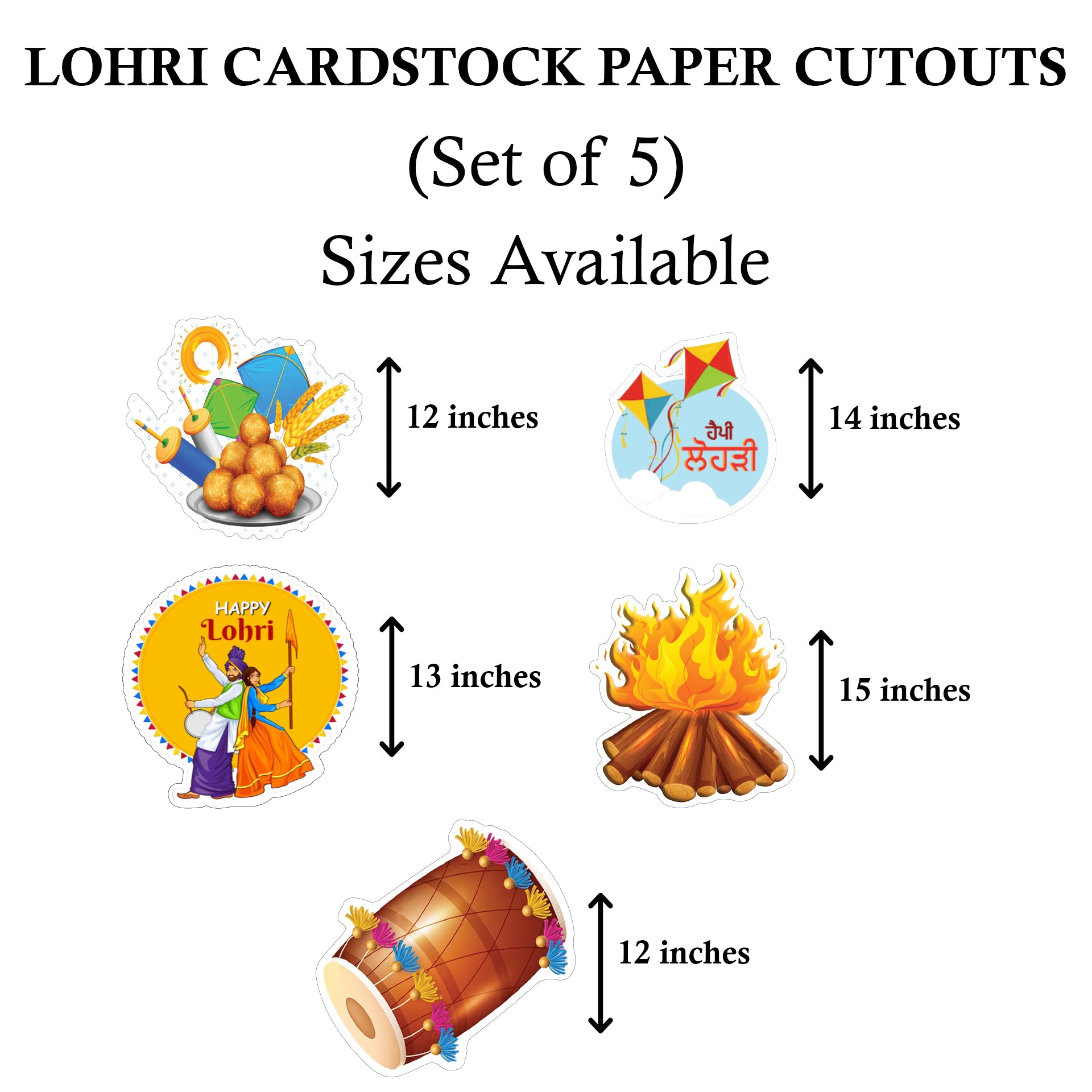 Lohri Party Paper Cutouts for Decoration- Set of 5