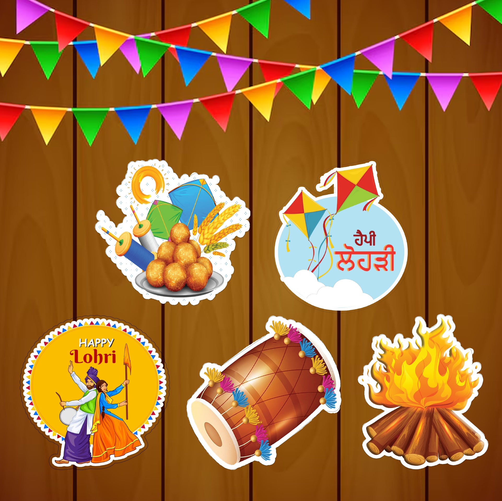 Lohri Party Cutouts for Decoration- Set of 5