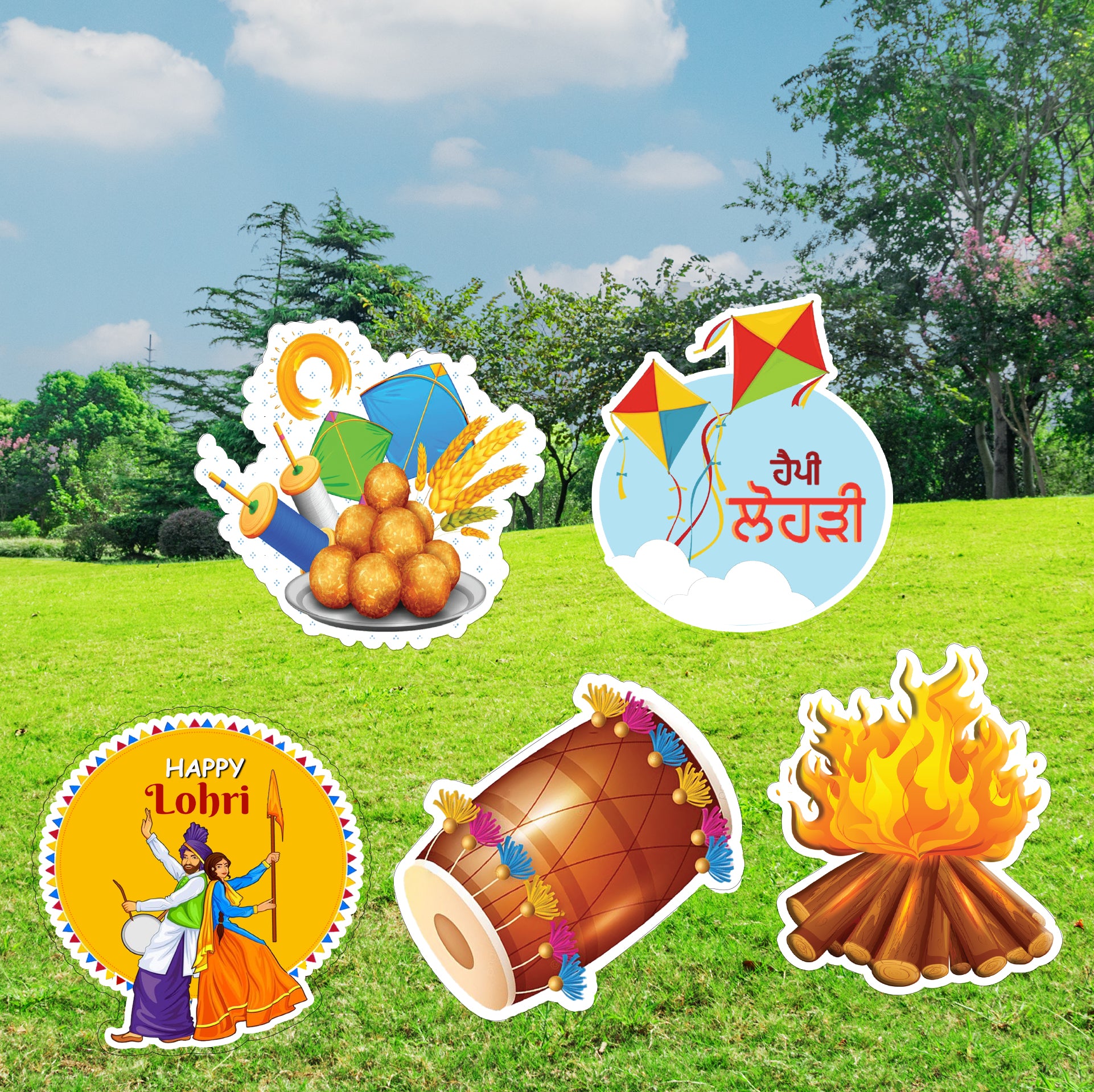 Lohri Party Cutouts for Decoration- Set of 5