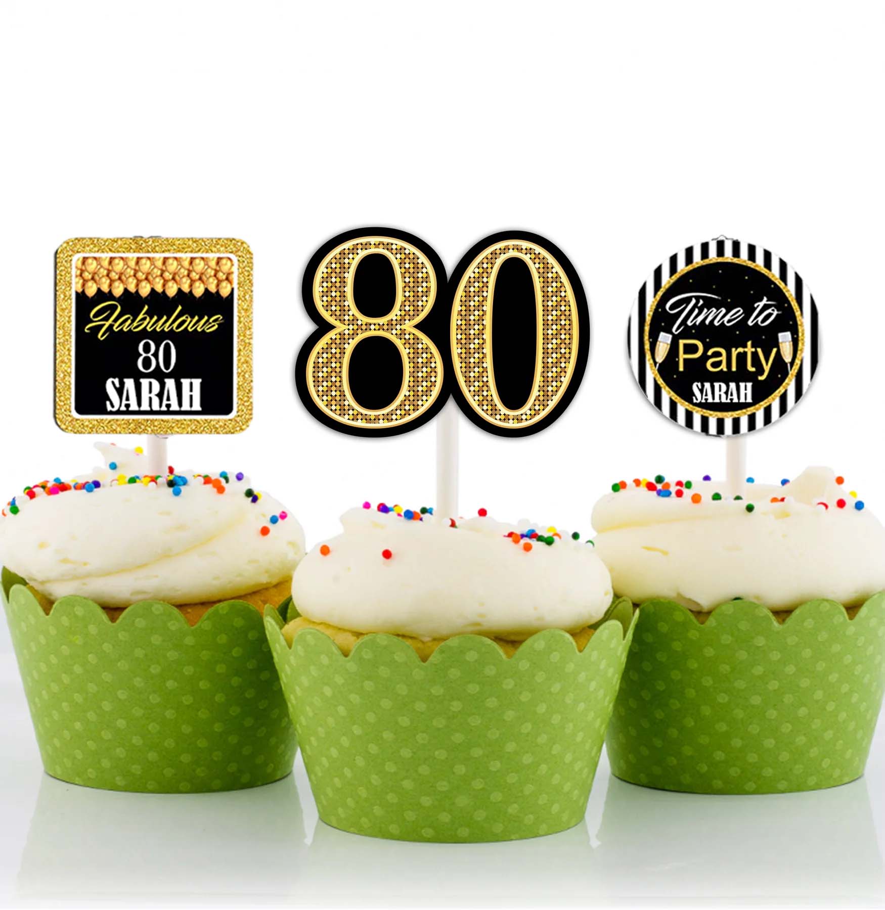 80th Theme Birthday Party Cupcake Toppers for Decoration