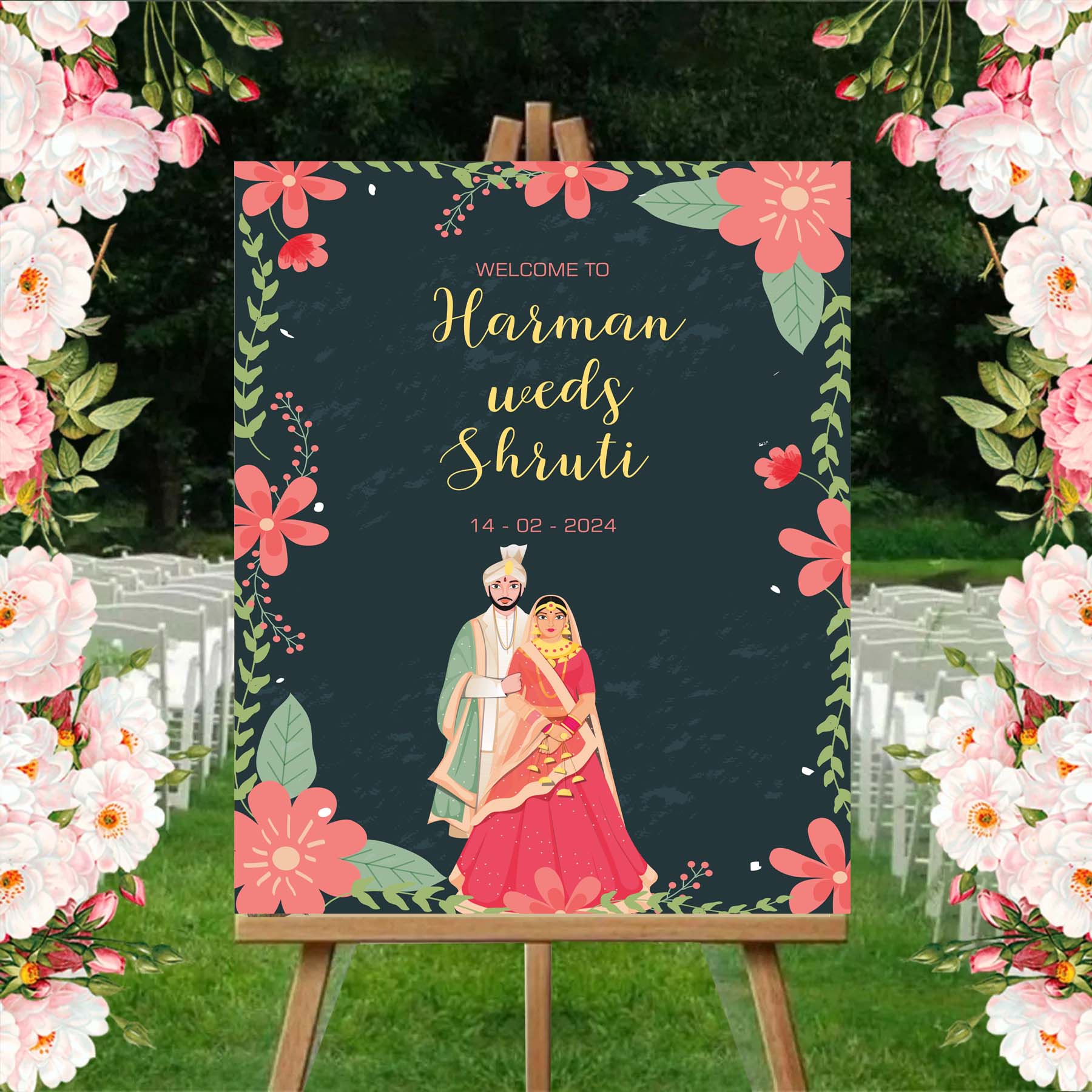 Indian Wedding Ceremony Welcome Board Sign for Decoration