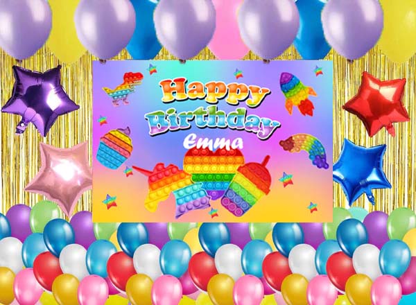 Pop It Birthday Party Complete Set with Personalized Backdrop