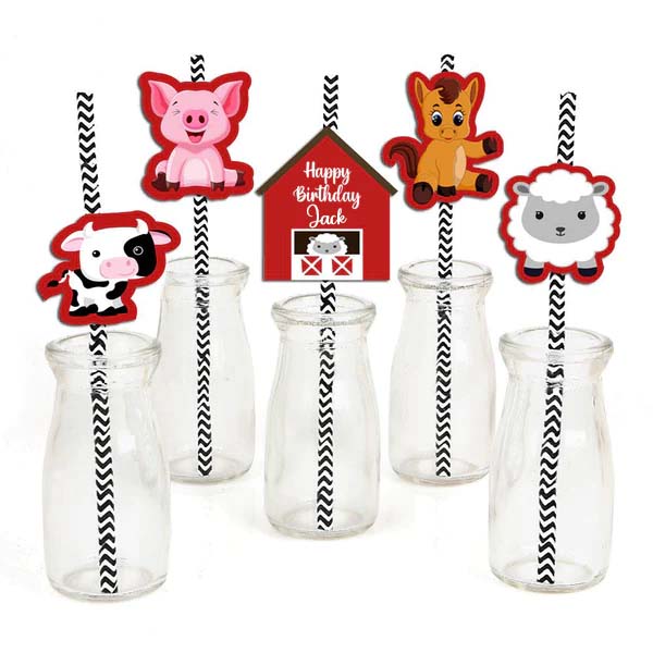 Farm Animal Birthday Party Paper Decorative Straws