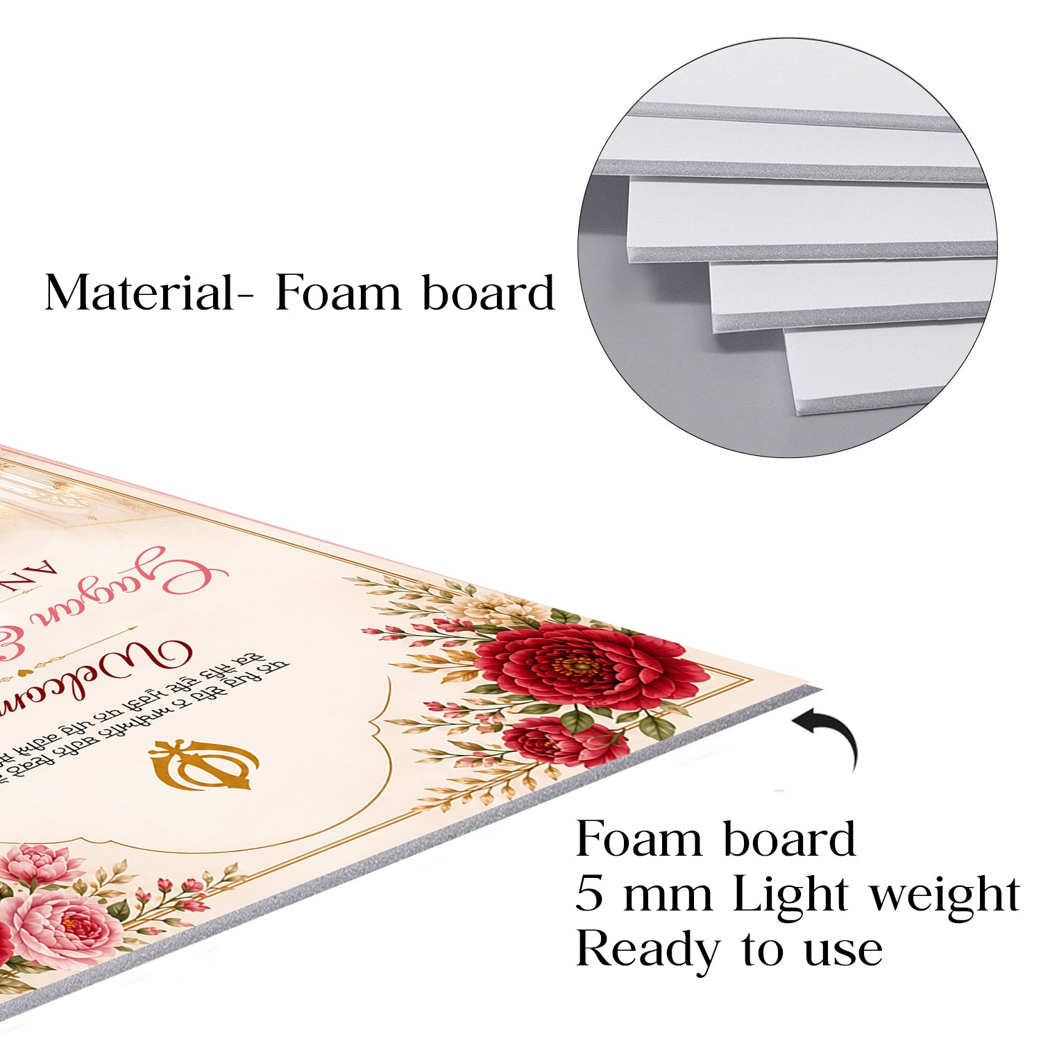 Indian Punjabi Wedding Anand Karaj Ceremony Welcome Board for Decoration