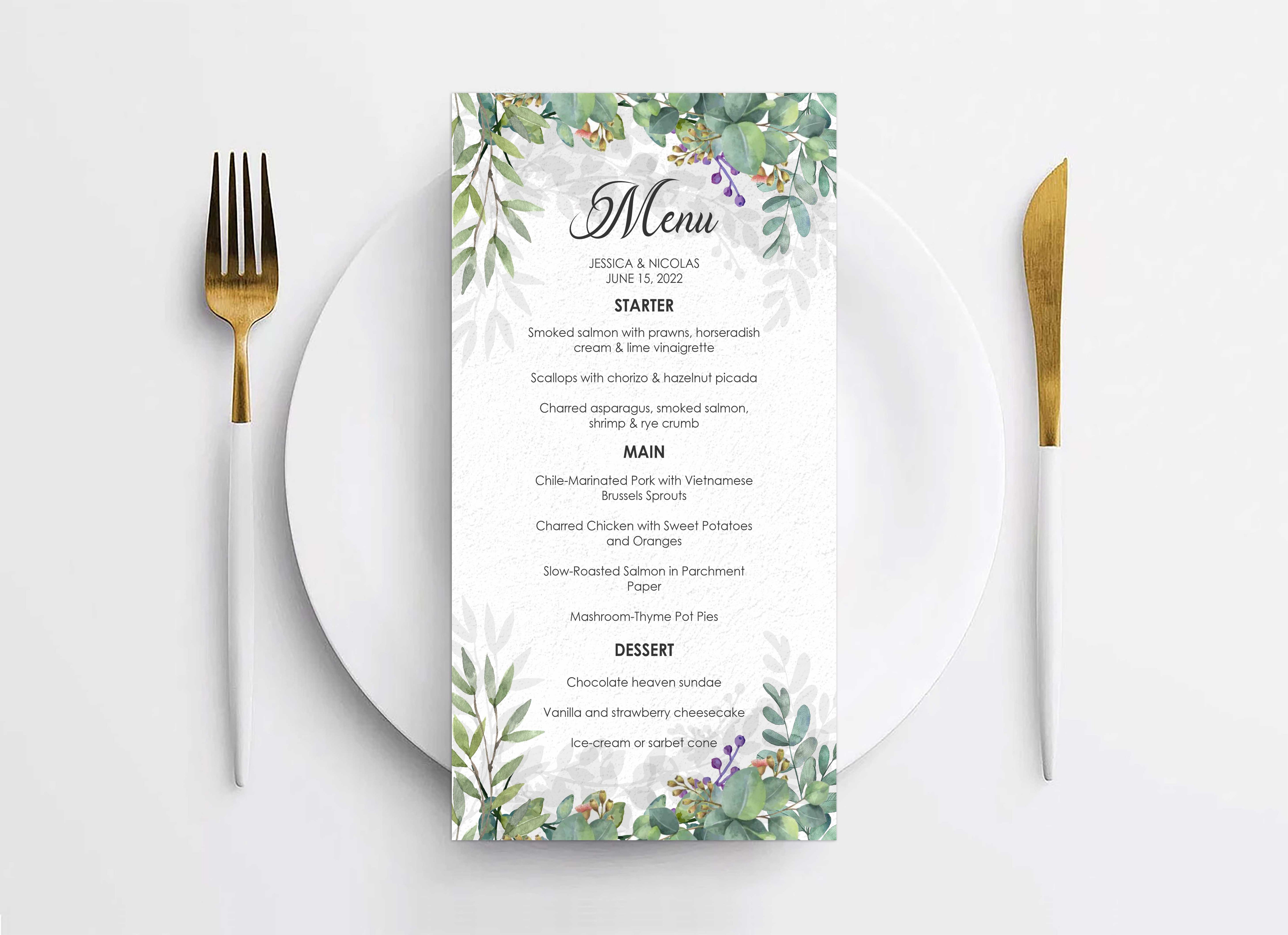 Greenery Theme Wedding  Menu Card