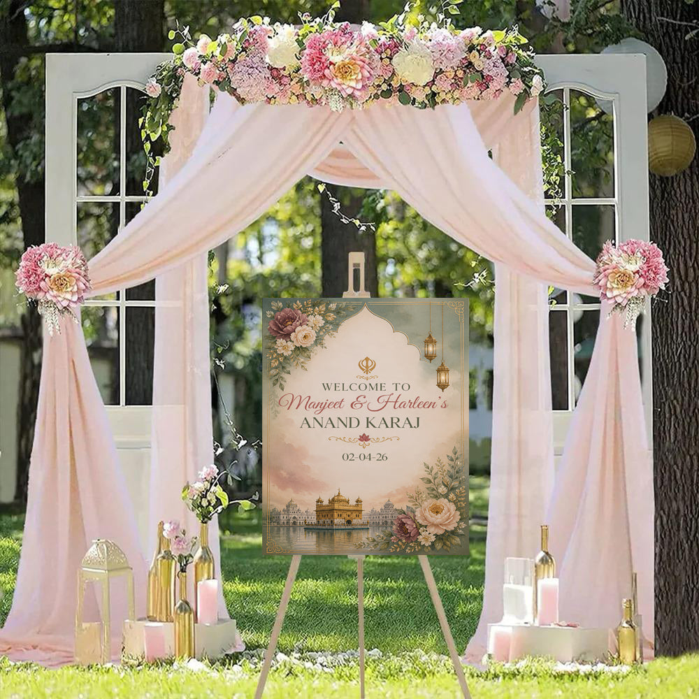 Indian Punjabi Wedding Anand Karaj Ceremony Welcome Board for Decoration