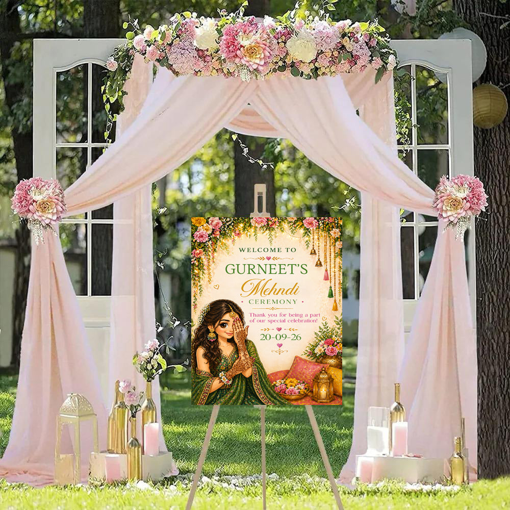 Personalized Mehndi / Henna Welcome Board for Wedding Decorations.