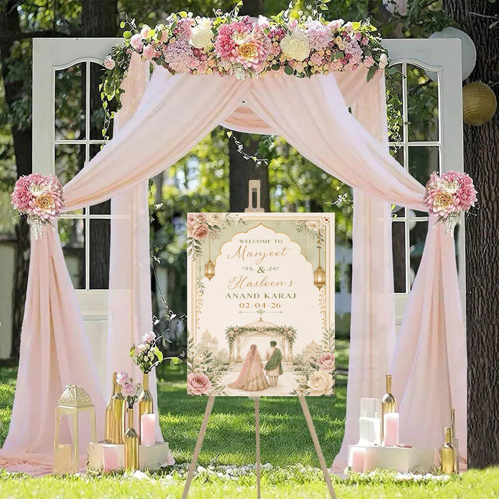 Indian Punjabi Wedding Anand Karaj Ceremony Welcome Board for Decoration