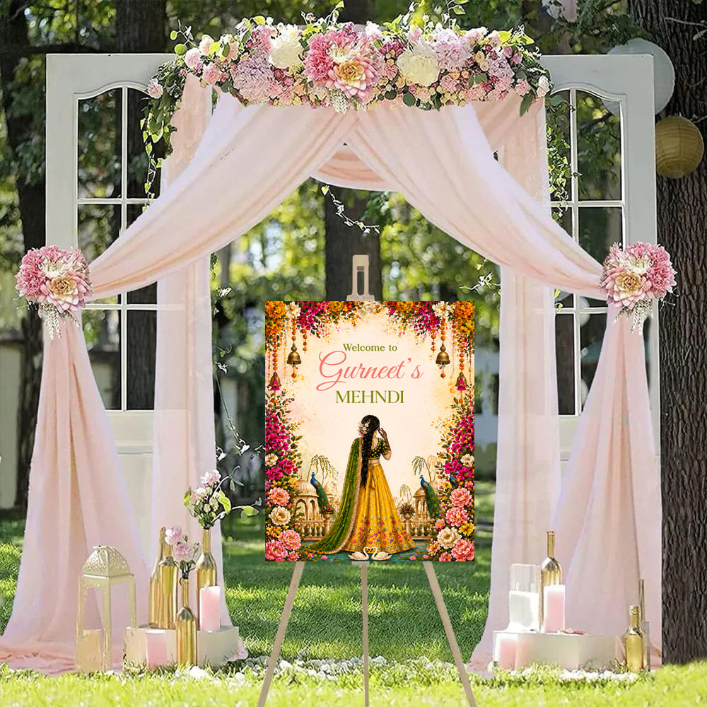 Personalized Mehndi Welcome Board for Wedding Decorations