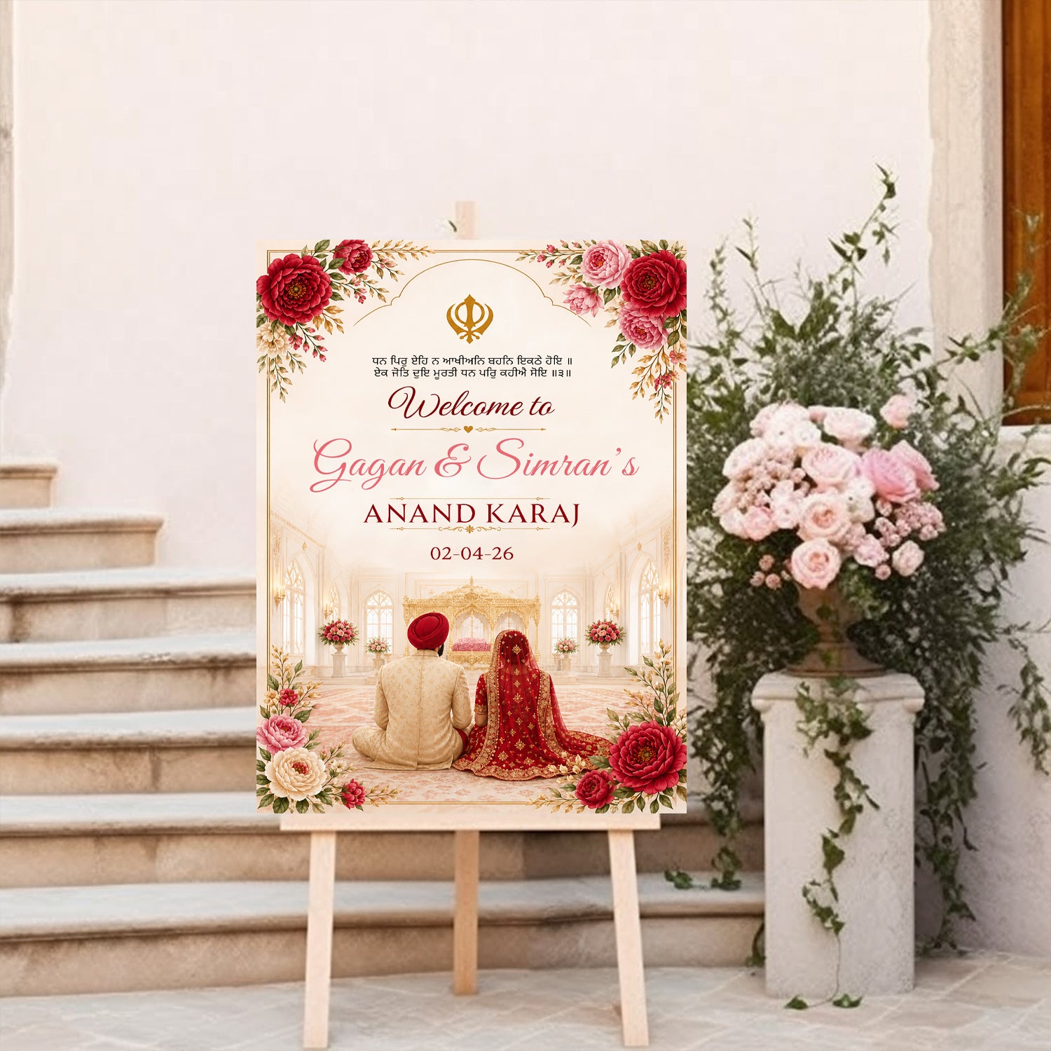 Indian Punjabi Wedding Anand Karaj Ceremony Welcome Board for Decoration