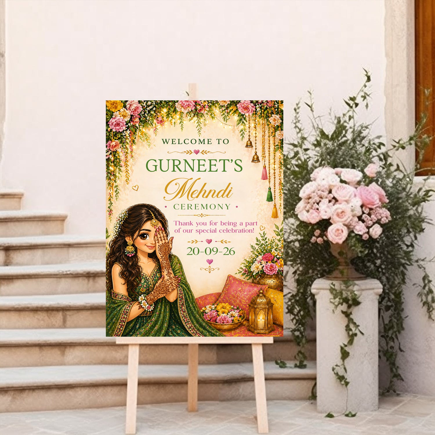 Personalized Mehndi / Henna Welcome Board for Wedding Decorations.