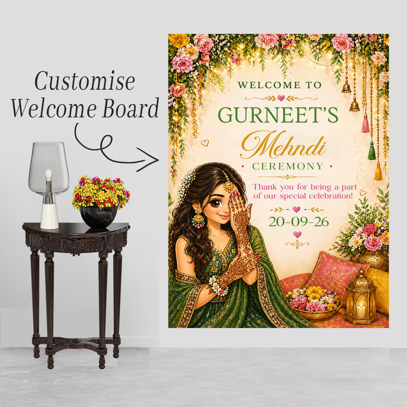 Personalized Mehndi / Henna Welcome Board for Wedding Decorations.