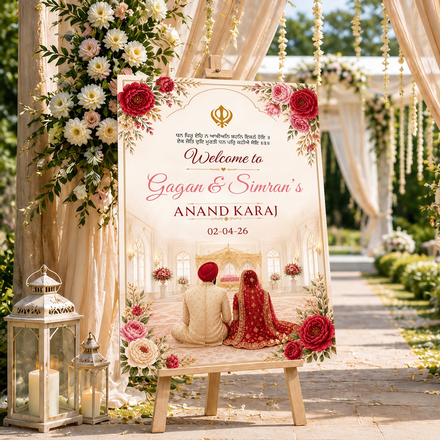 Indian Punjabi Wedding Anand Karaj Ceremony Welcome Board for Decoration