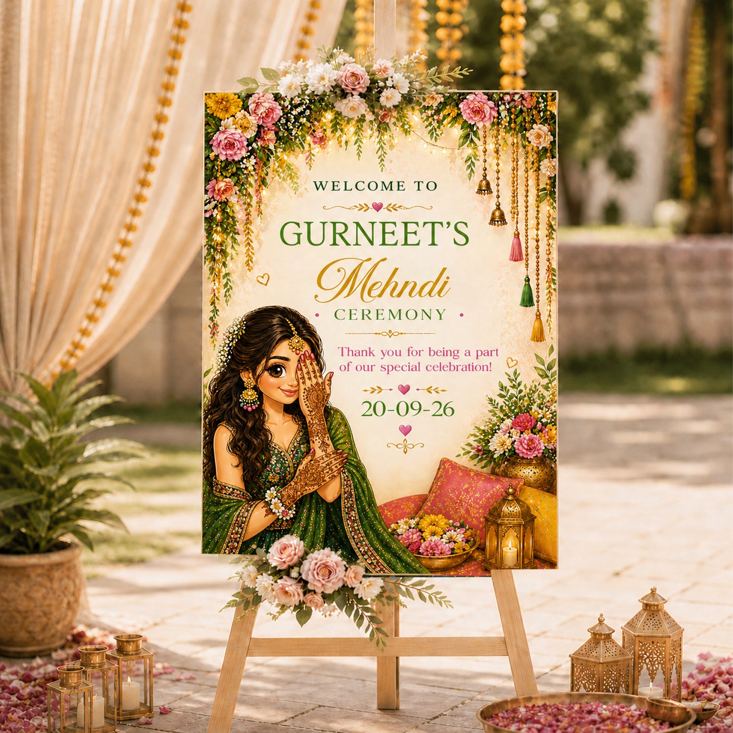 Personalized Mehndi / Henna Welcome Board for Wedding Decorations.
