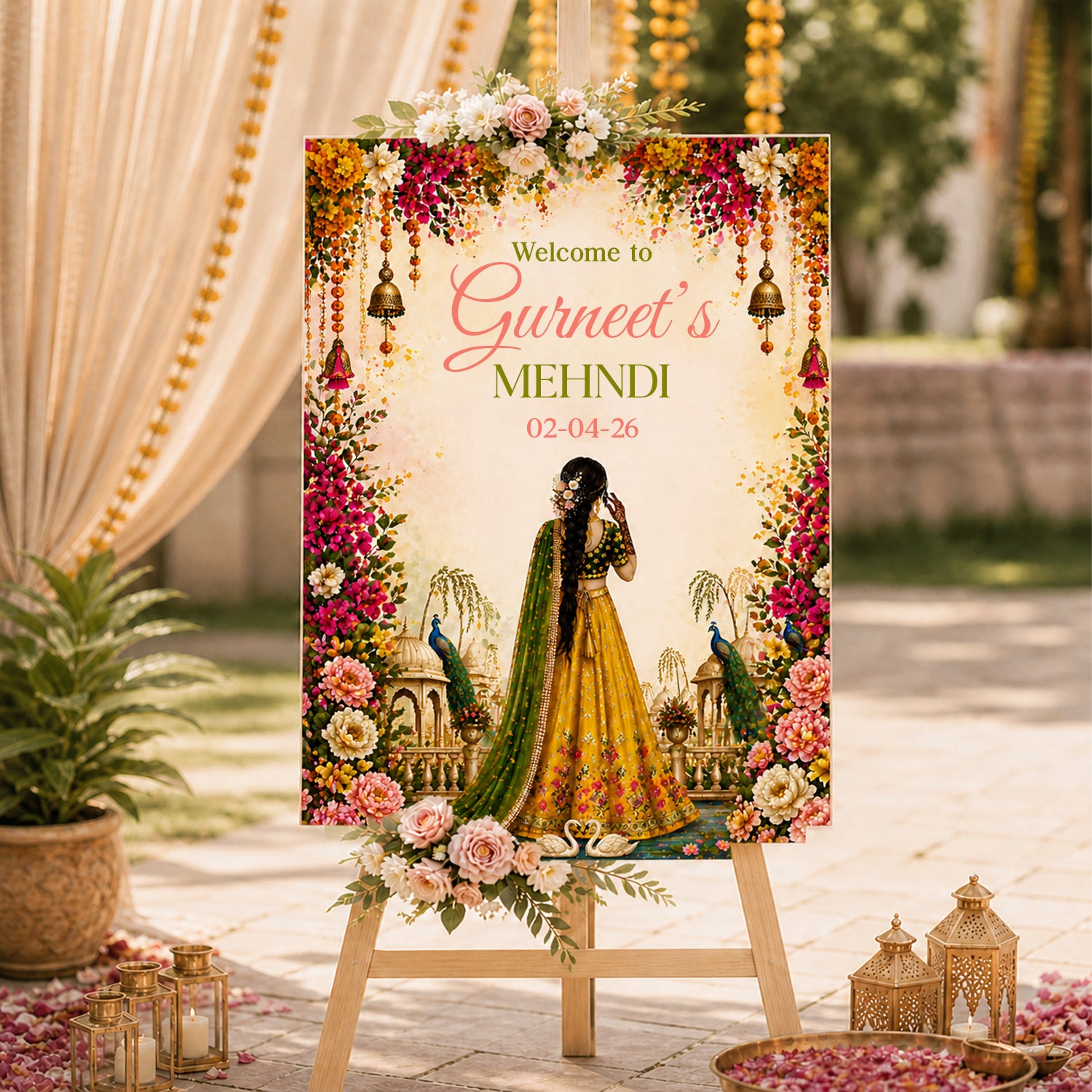 Personalized Mehndi Welcome Board for Wedding Decorations