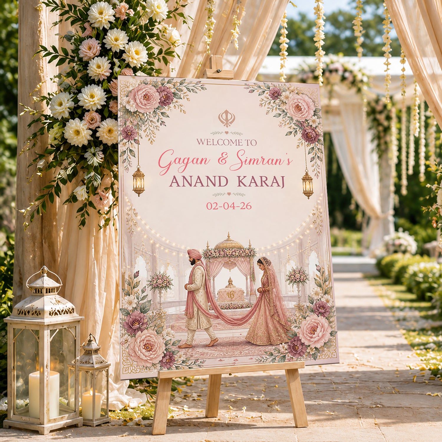 Indian Punjabi Wedding Anand Karaj Ceremony Welcome Board for Decoration