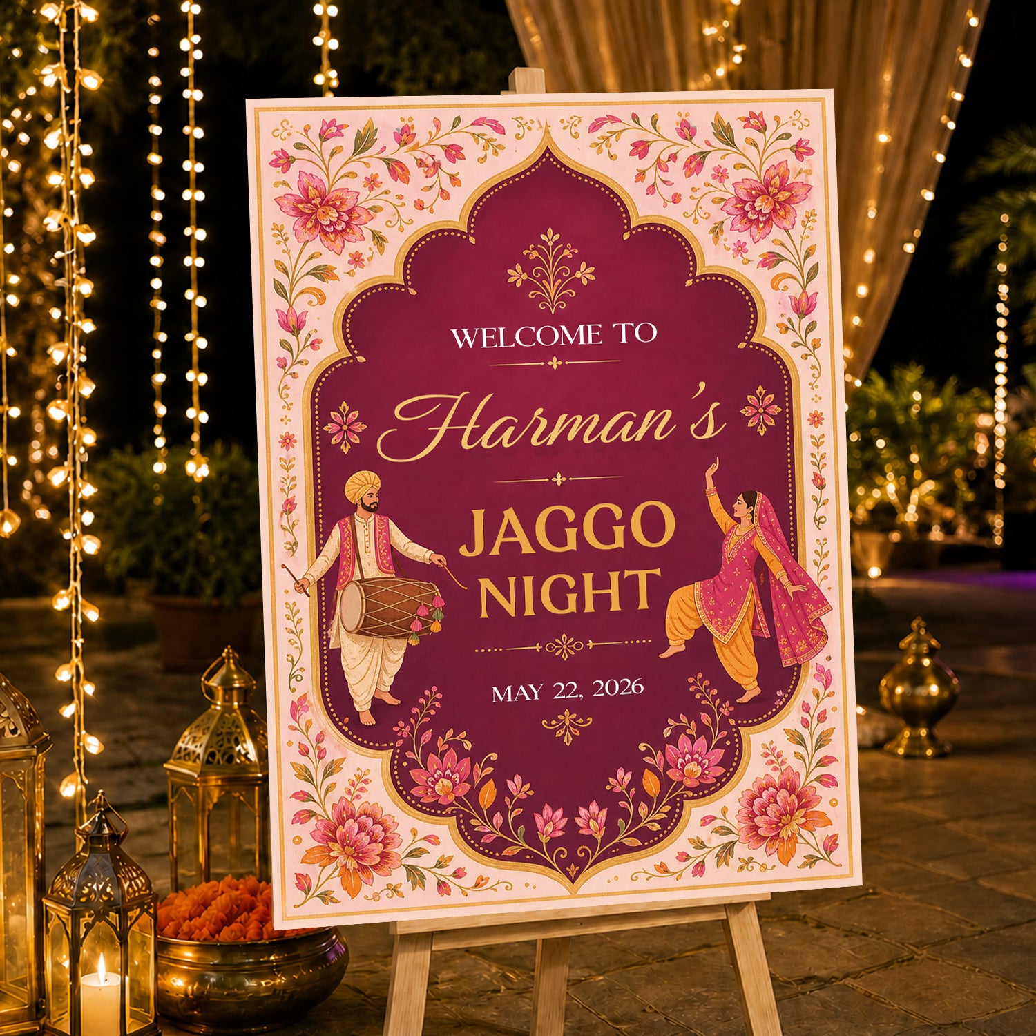 Jaggo Welcome Signage for Punjabi Wedding Decoration