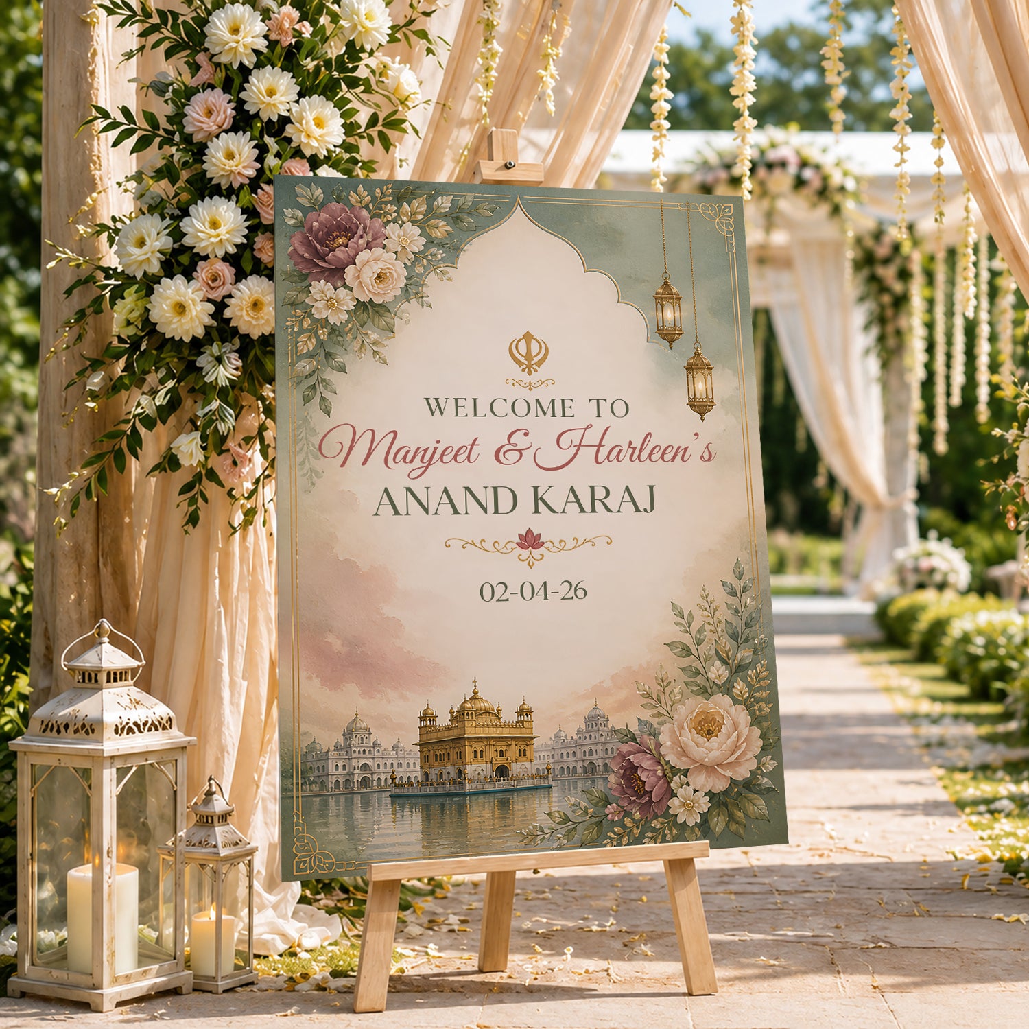 Indian Punjabi Wedding Anand Karaj Ceremony Welcome Board for Decoration