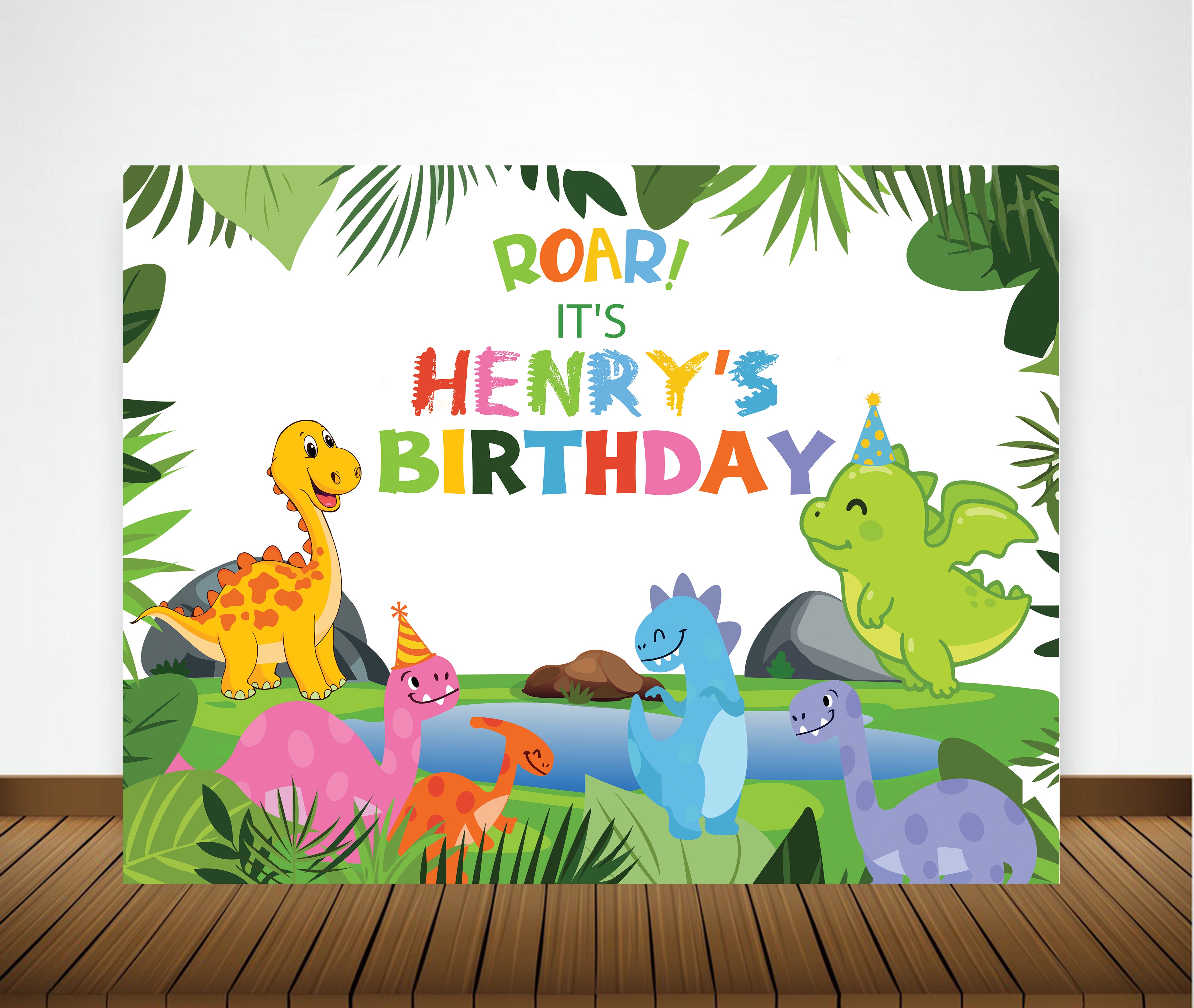 Dinosaur Birthday Party Personalized Backdrop.