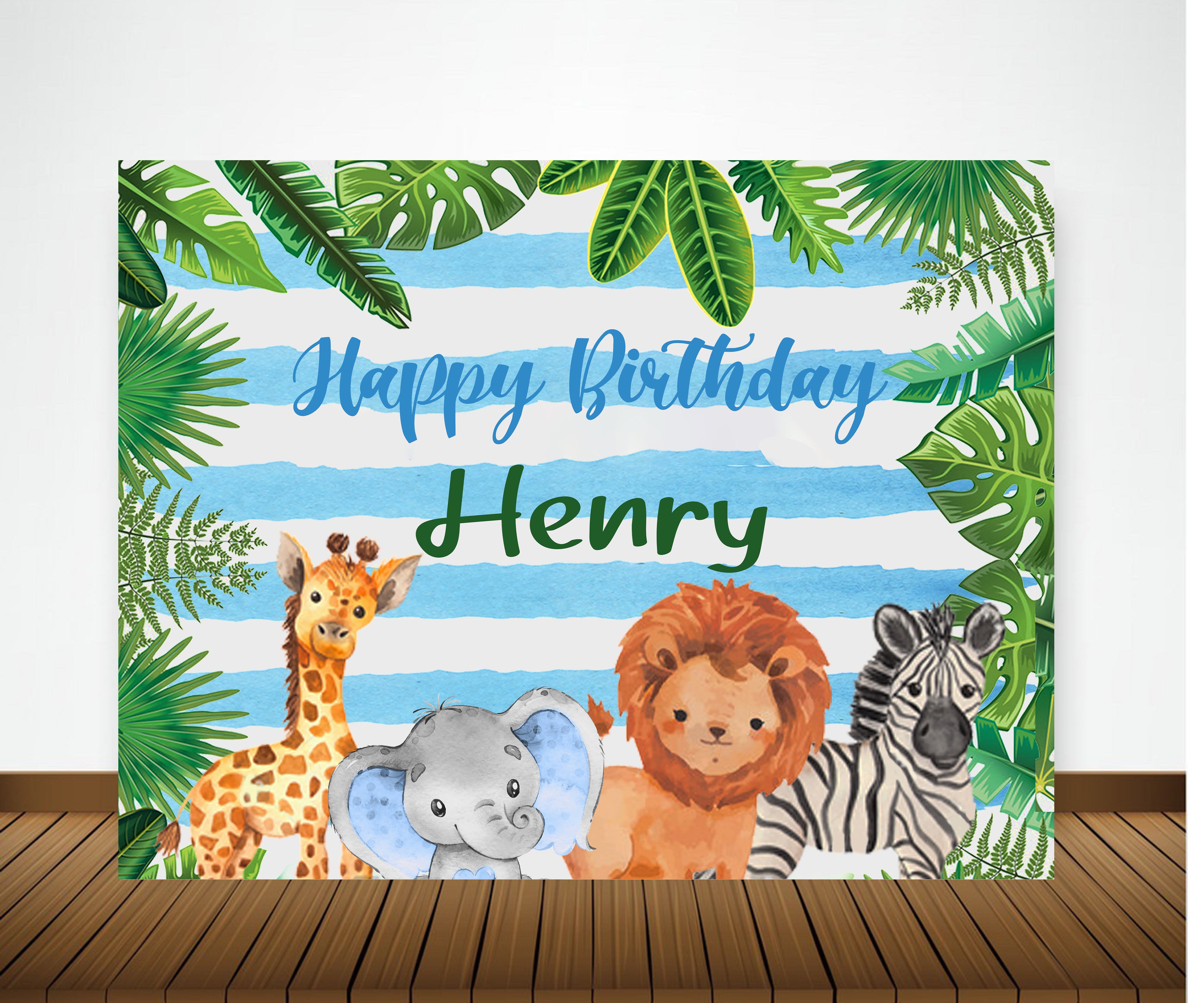 Jungle Safari Theme Birthday Party Personalized Backdrop.