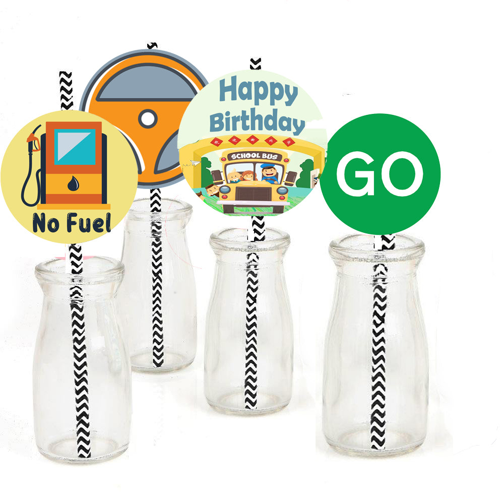 Wheels On The Bus Theme Birthday Party Paper Decorative Straws