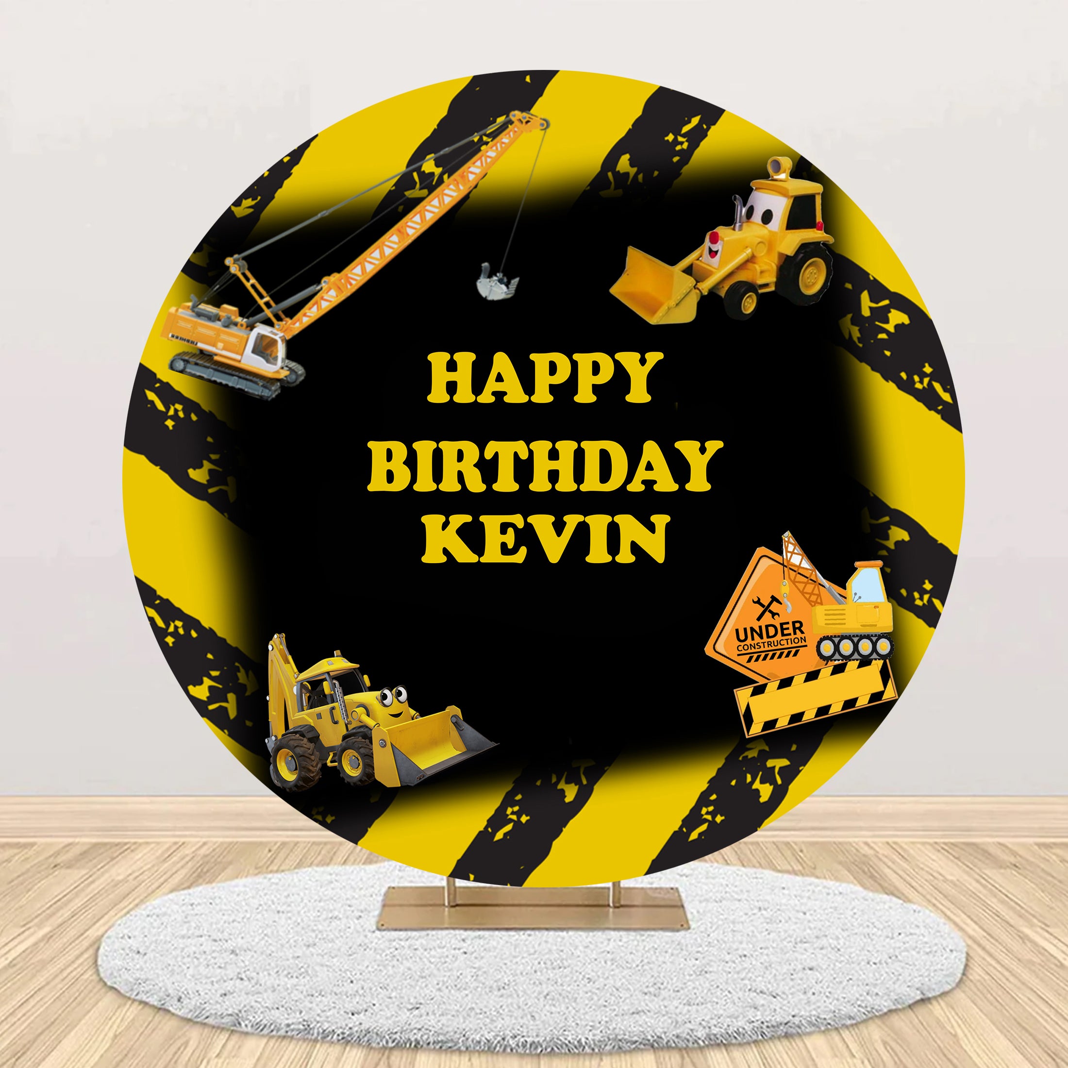 Construction Theme Birthday Party Round Backdrop