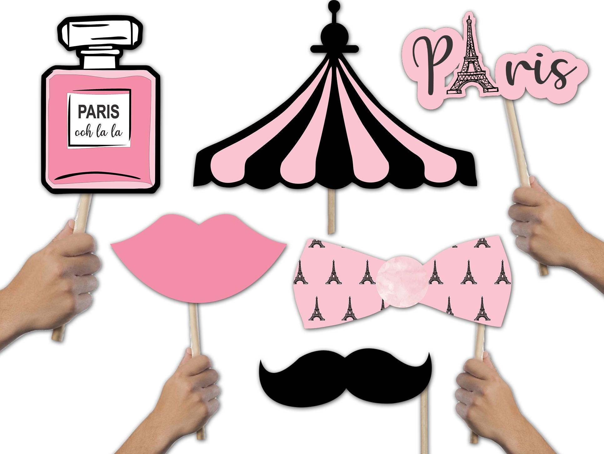 Paris Theme Birthday Party Photo Booth Props Kit Set of 20