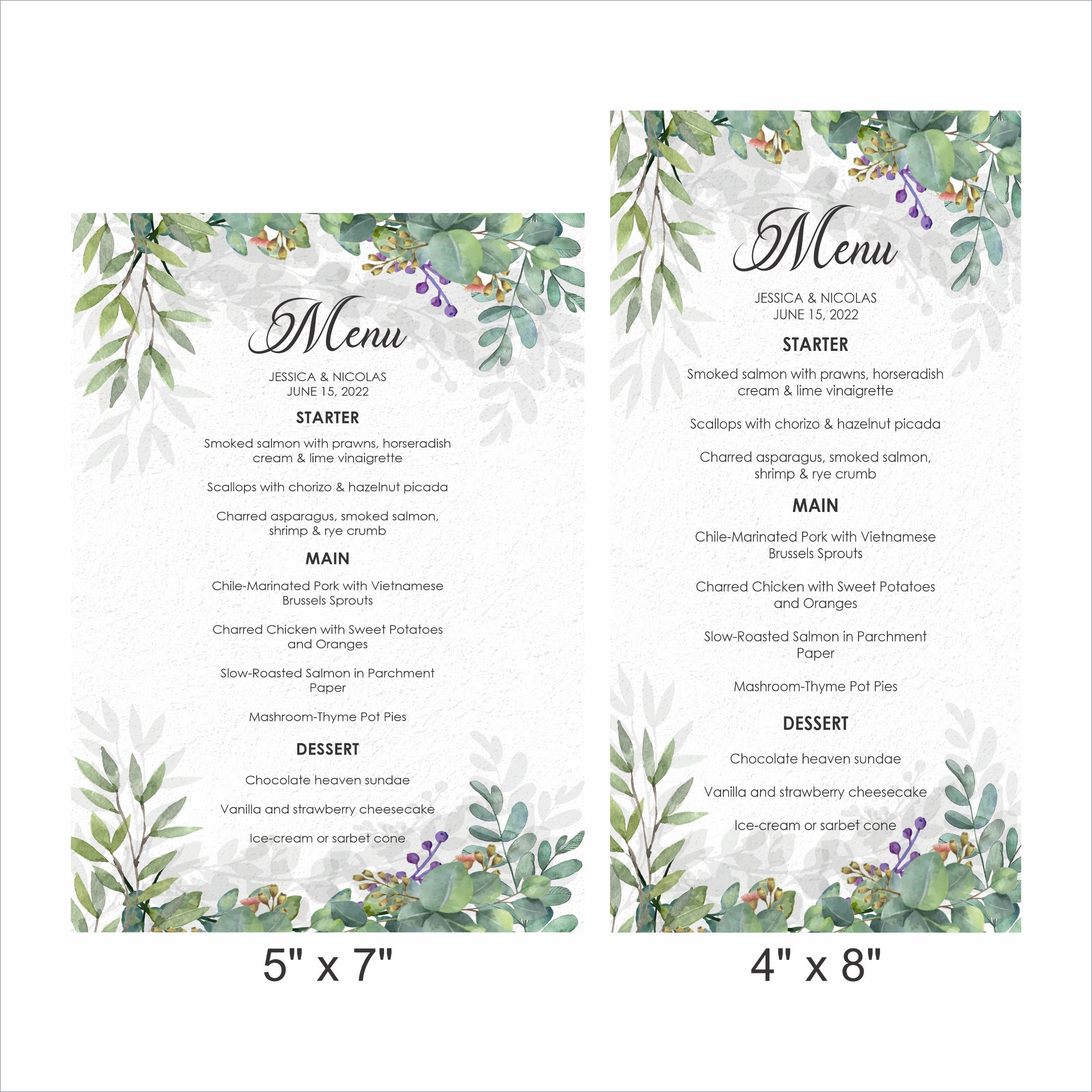 Greenery Theme Wedding  Menu Card