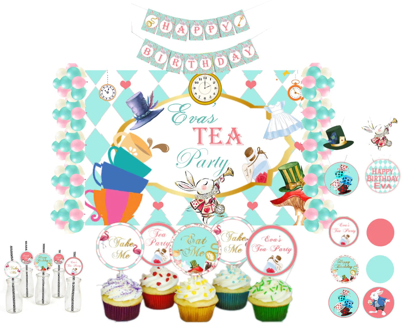 Tea Party Theme Birthday Complete Personalize Party Kit