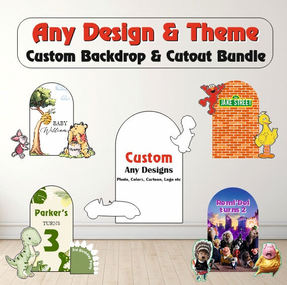 Customized Birthday Party Combo | Backdrop + 2 Character Cutouts (Any Theme) | Custom DIY bundle pack |