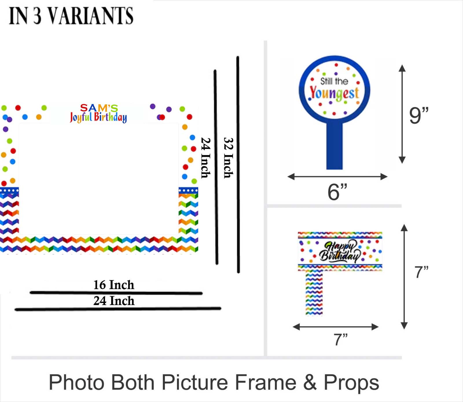 Joyful Party Theme Birthday Selfie Photo Booth Frame & Props