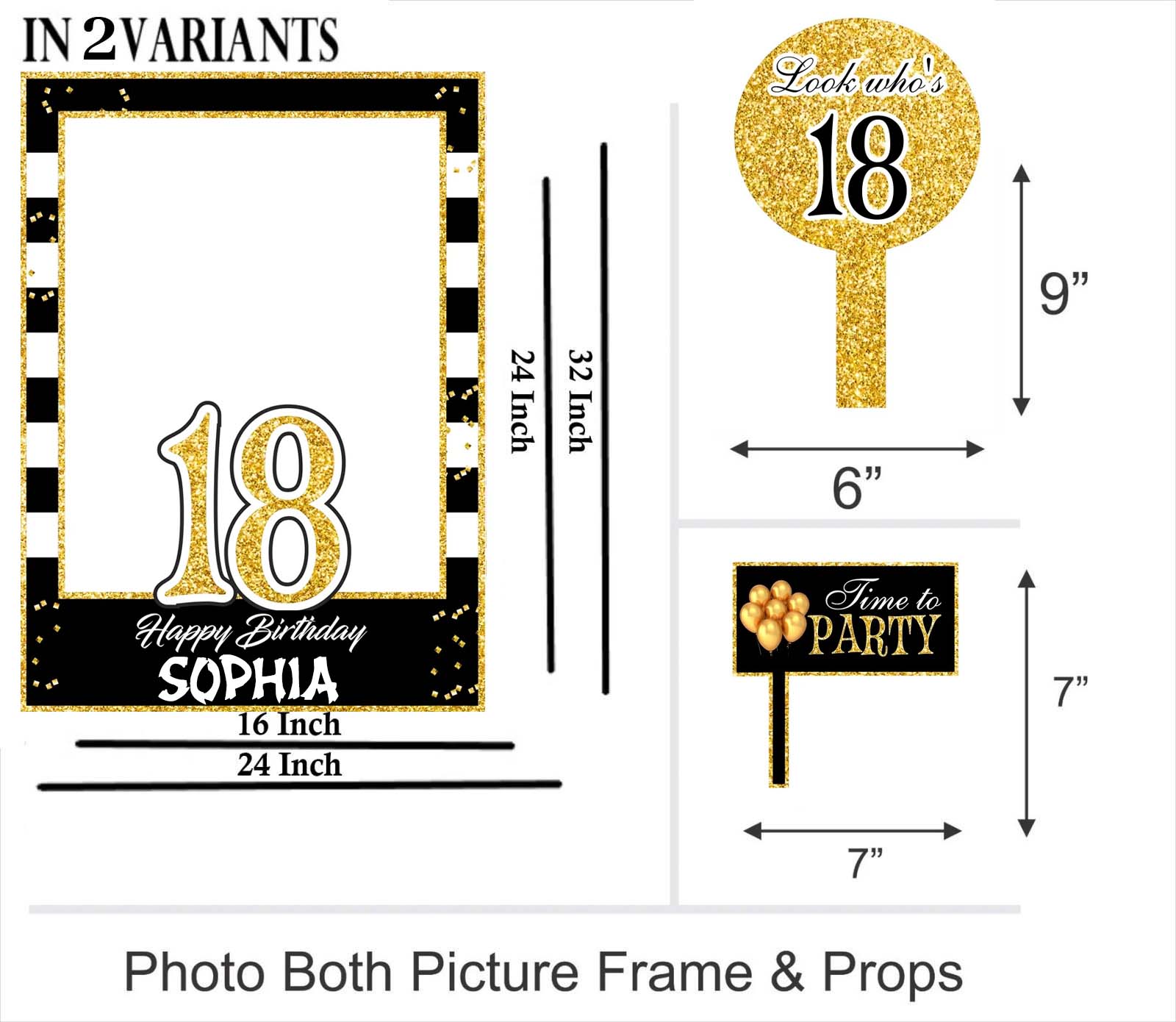 18th Birthday Party Selfie Photo Booth Frame & Props