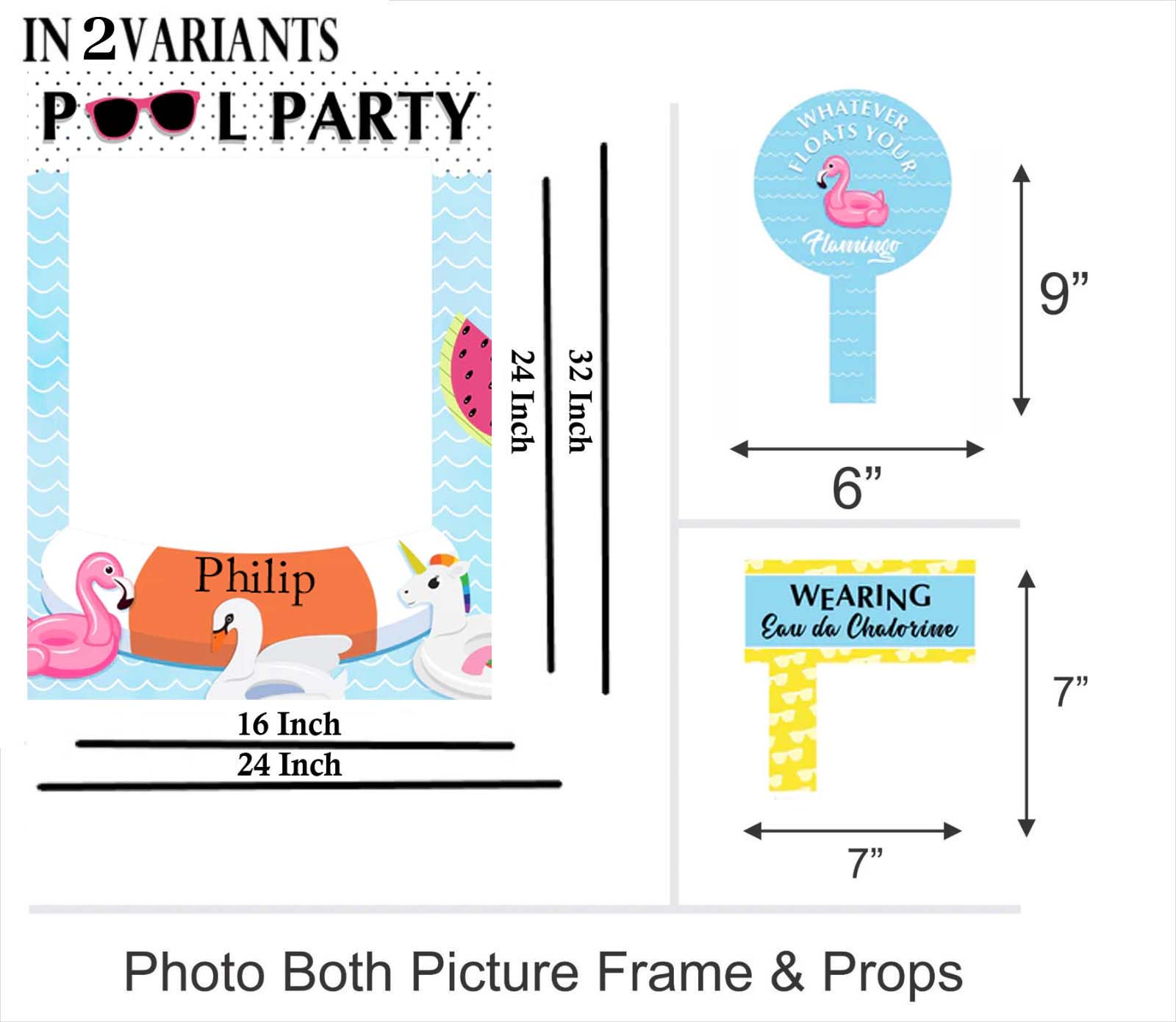 Pool Party Theme Birthday Selfie Photo Booth Frame & Props