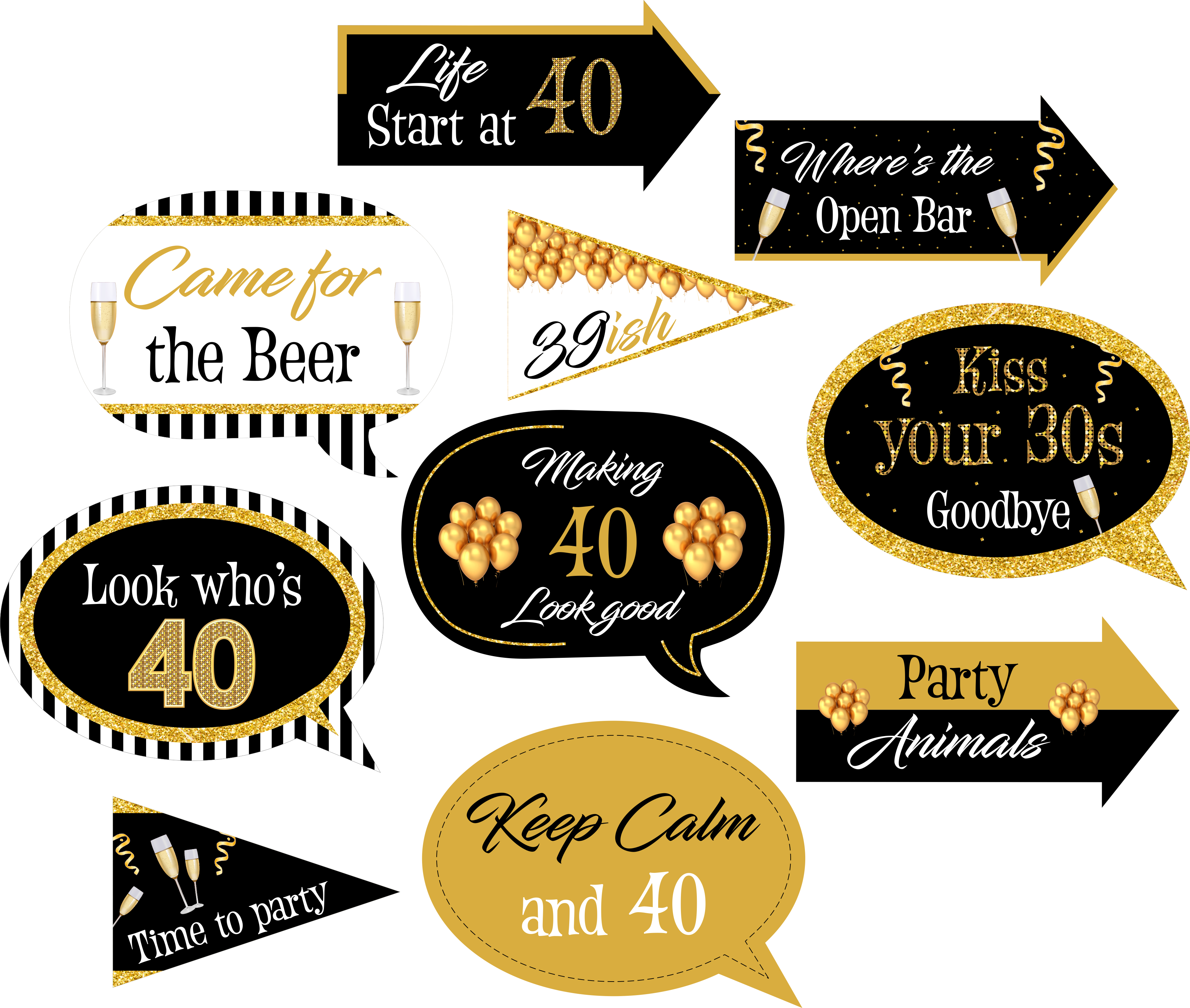 40th Theme Birthday Party Photo Booth Props Kit