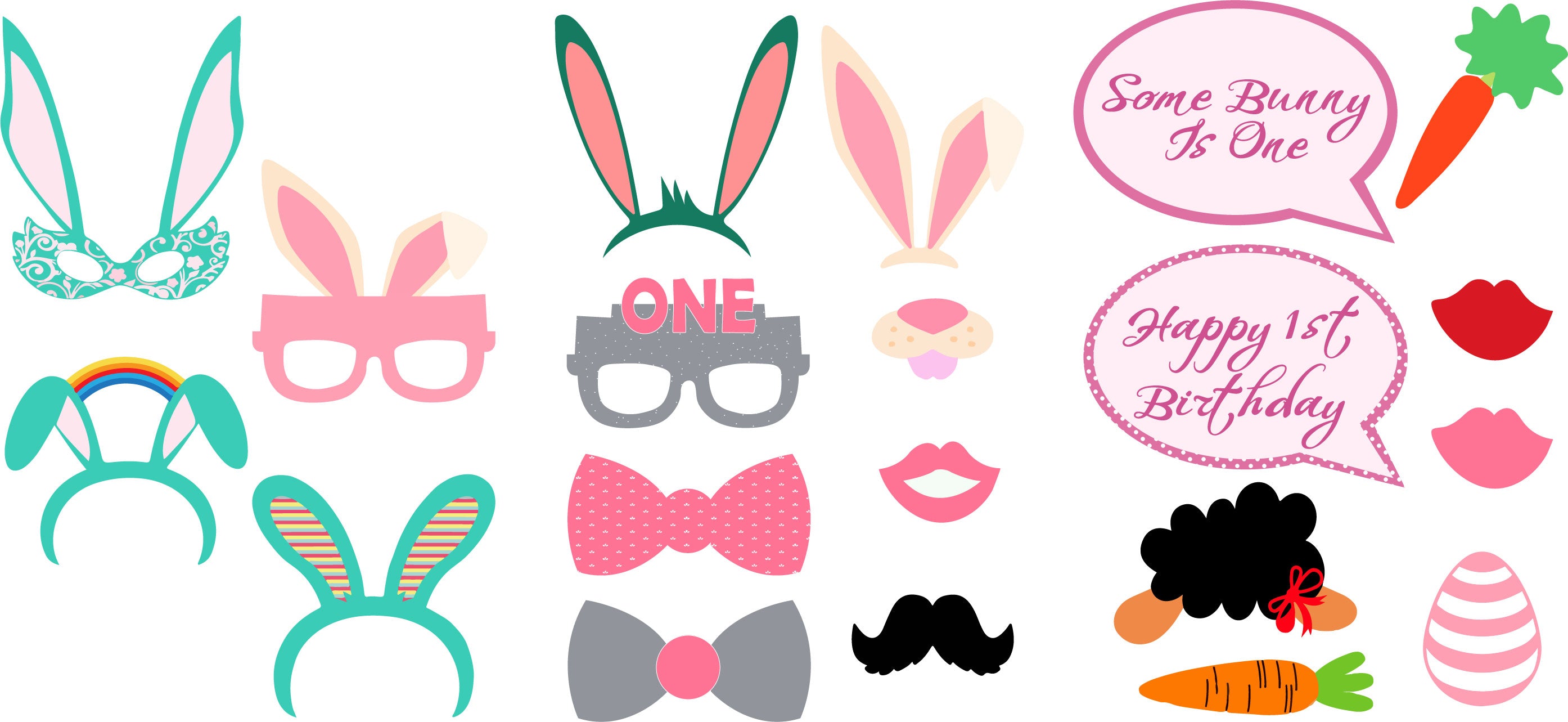 Bunny Birthday Party Photo Booth Props Kit