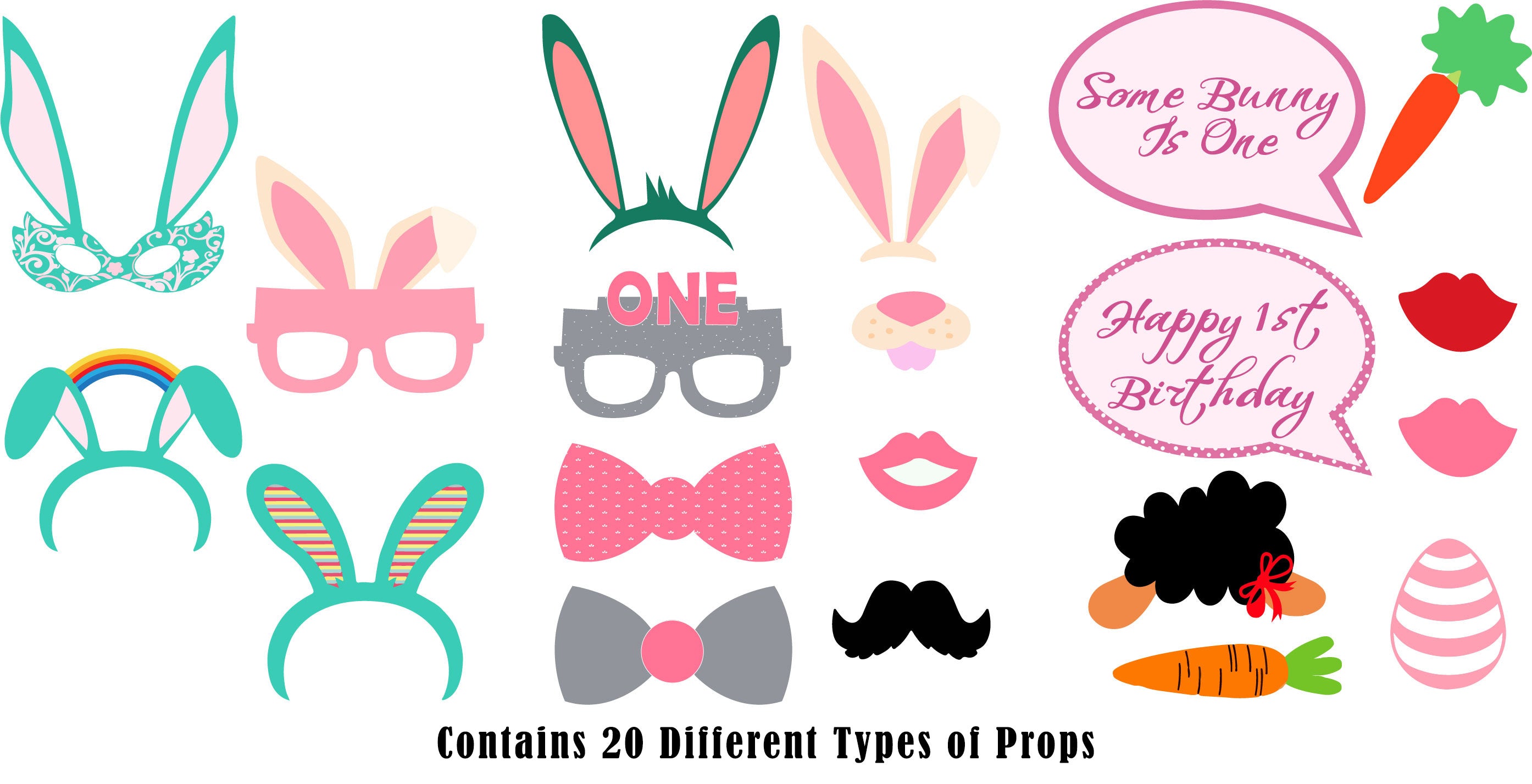 Bunny Birthday Party Photo Booth Props Kit