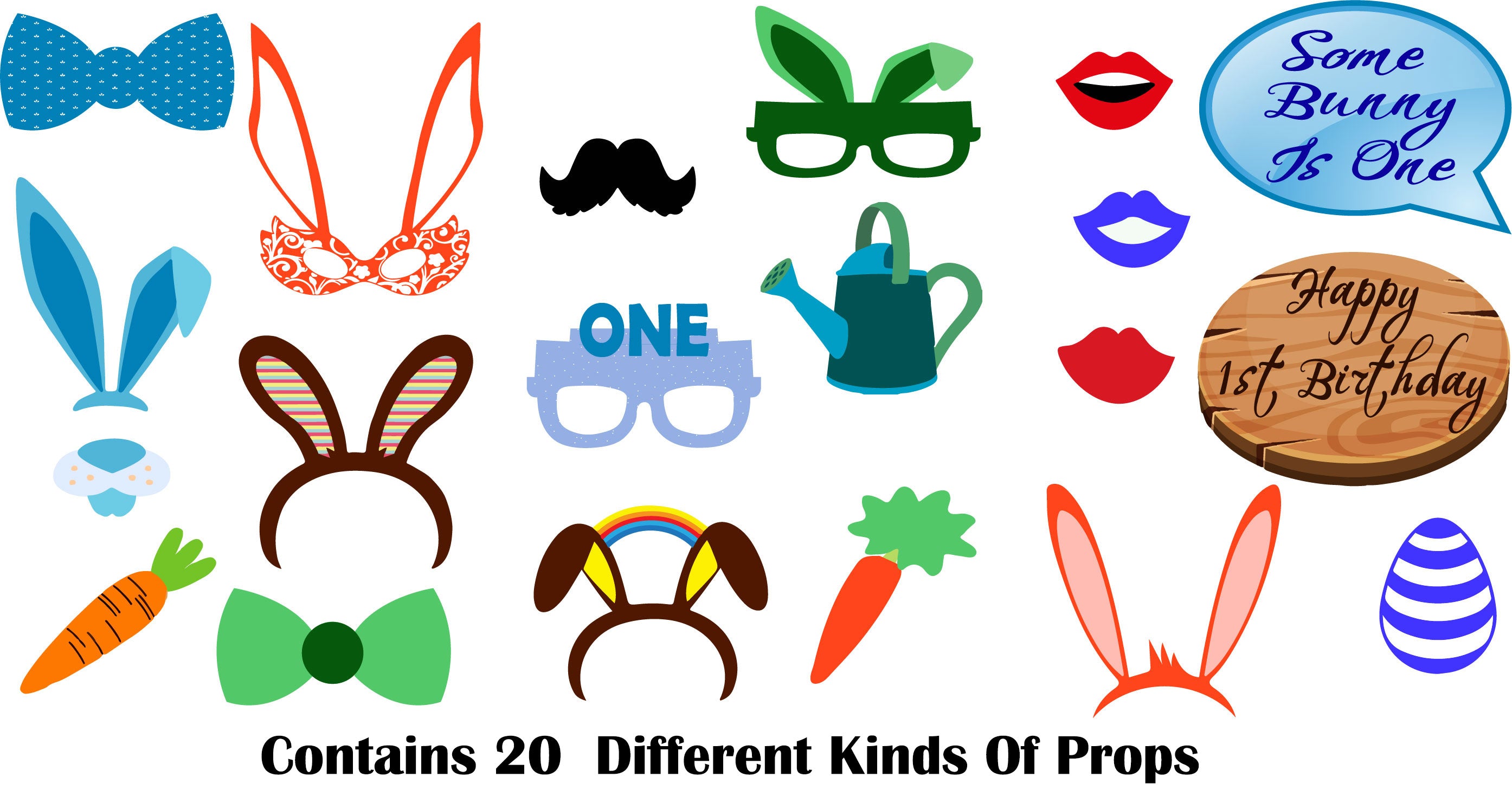 Bunny Birthday Party Photo Booth Props Kit