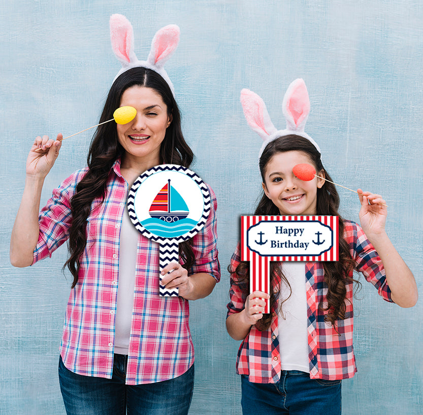 Nautical Ahoy Birthday Party Selfie Photo Booth Frame & Props