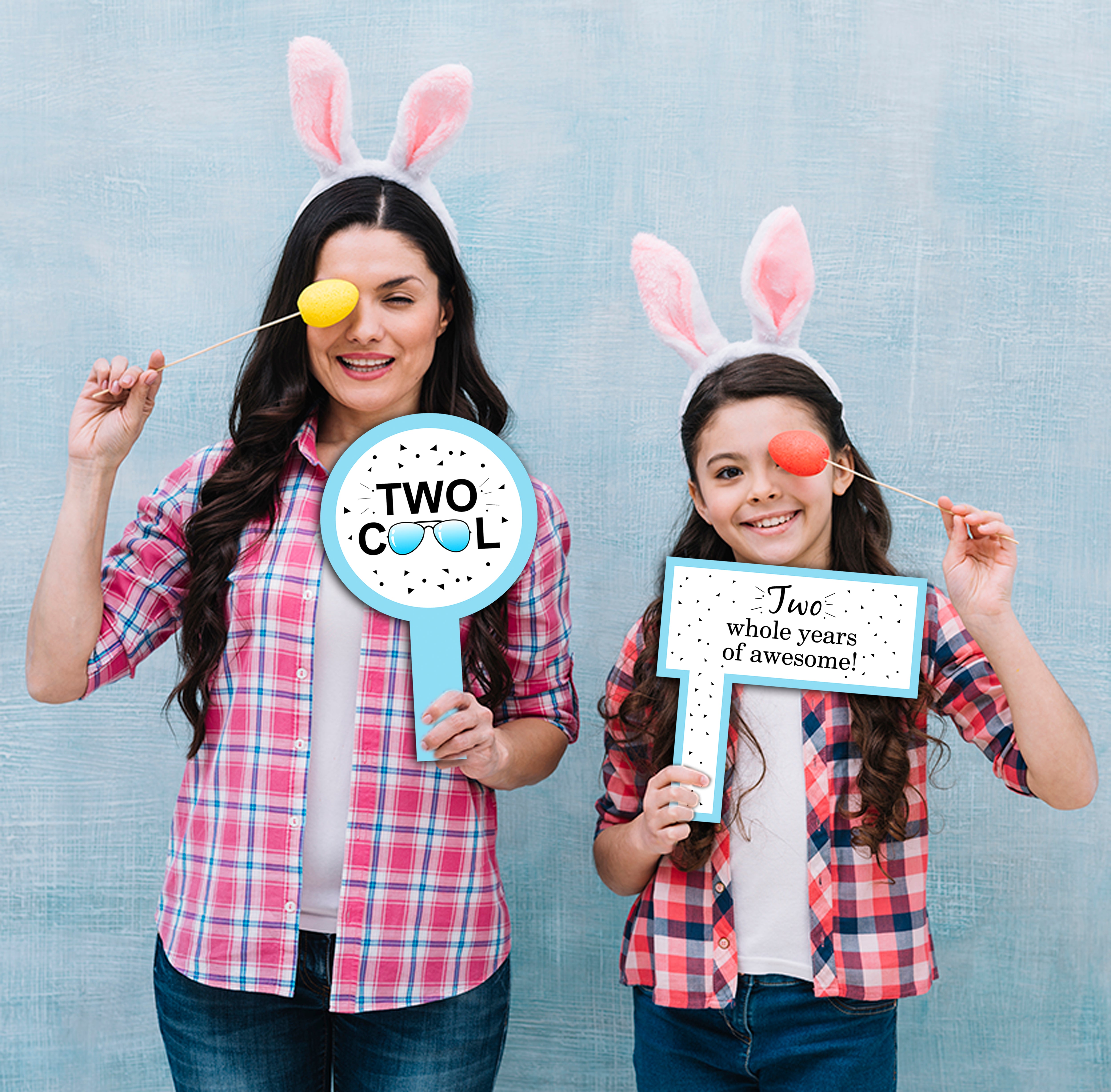 Two Cool Party Theme Birthday Selfie Photo Booth Frame & Props