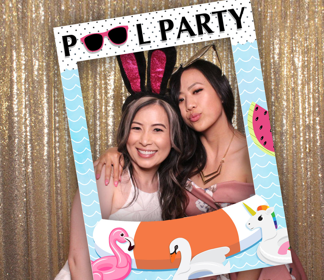 Pool Party Theme Birthday Selfie Photo Booth Frame & Props