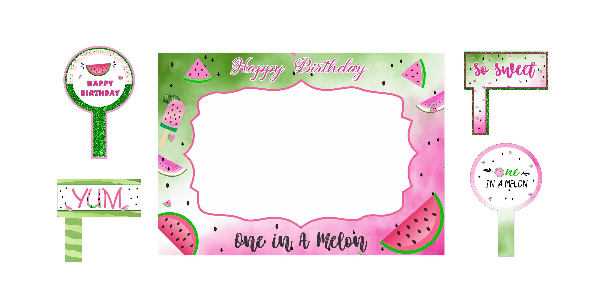 One In A Melon Birthday Party Selfie Photo Booth Frame & Props