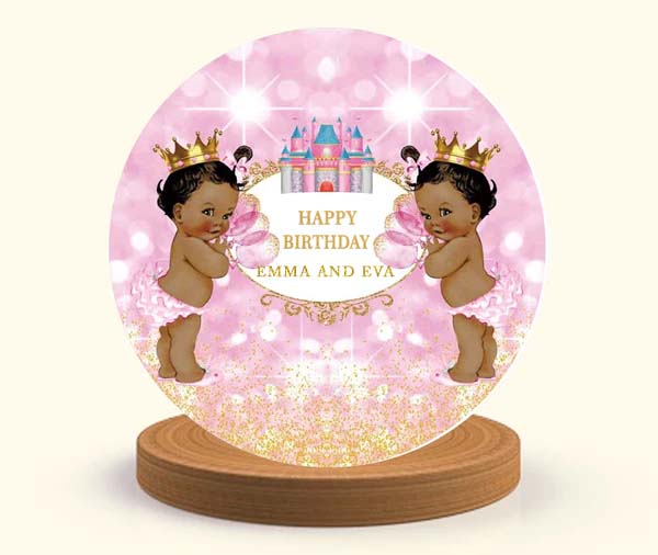 Twin Girls Theme Birthday Party Round Backdrop