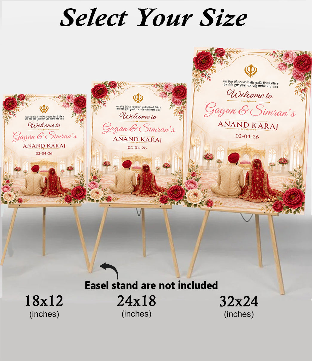 Indian Punjabi Wedding Anand Karaj Ceremony Welcome Board for Decoration